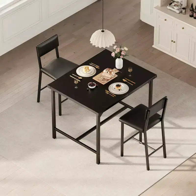 COZONY Counter Height Dining Table Set for 2 with 2 Upholstered Stools, Footrest & Backrest for Small Spaces