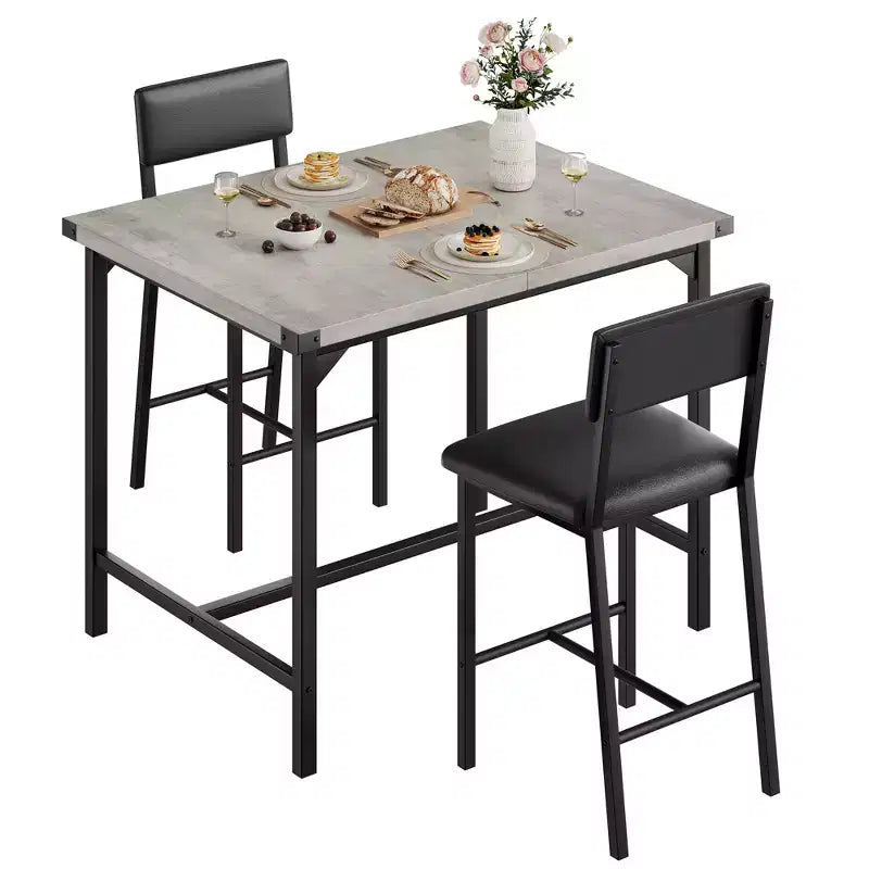COZONY Counter Height Dining Table Set for 2 with 2 Upholstered Stools, Footrest & Backrest for Small Spaces
