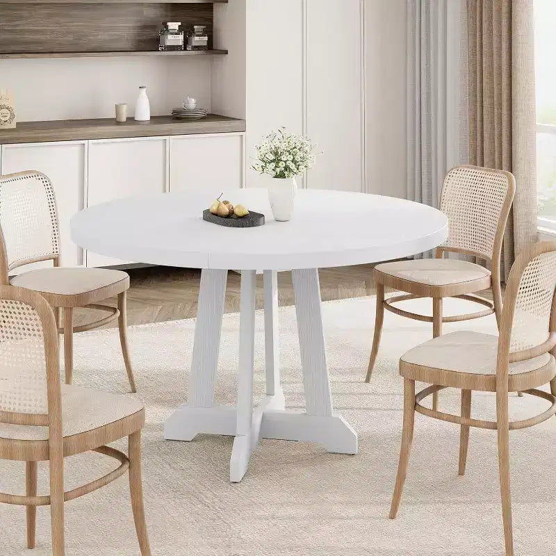 CuisinSmart 47'' Round Farmhouse Dining Table for 4 to 6 People, Large Wood Rustic Table with Sturty Legs, for Home Dining Room, No Chairs