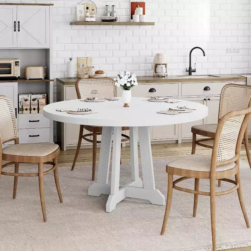 CuisinSmart 47'' Round Farmhouse Dining Table for 4 to 6 People, Large Wood Rustic Table with Sturty Legs, for Home Dining Room, No Chairs