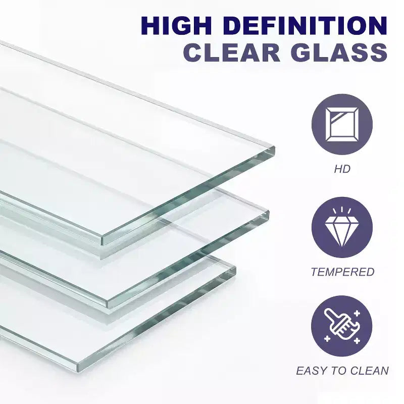 ATJafurn 23.6 Lighted Glass Display Cabinet, Modern Dining Storage China Hutch with 2 Drawers and 3 Shelves for Kitchen Dining Room and Living Room