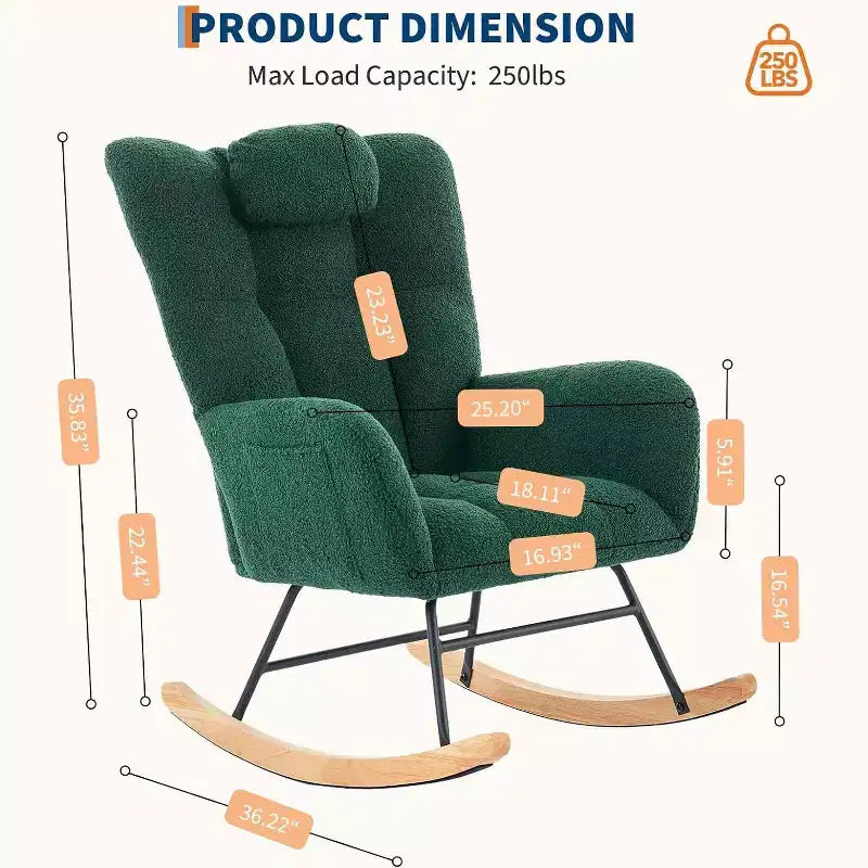 Nursery Teddy Rocking Chair, Soft Upholstered Glider Rocker for Adults, Space-Saving Nursing Chair for Living Room, Bedroom, and Classroom Use