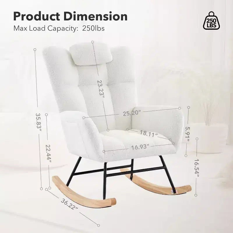 Nursery Teddy Rocking Chair, Soft Upholstered Glider Rocker for Adults, Space-Saving Nursing Chair for Living Room, Bedroom, and Classroom Use