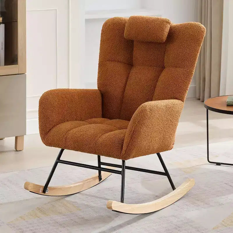 Nursery Teddy Rocking Chair, Soft Upholstered Glider Rocker for Adults, Space-Saving Nursing Chair for Living Room, Bedroom, and Classroom Use
