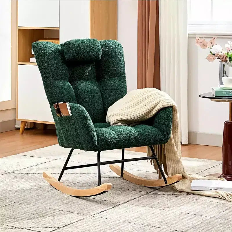 Nursery Teddy Rocking Chair, Soft Upholstered Glider Rocker for Adults, Space-Saving Nursing Chair for Living Room, Bedroom, and Classroom Use