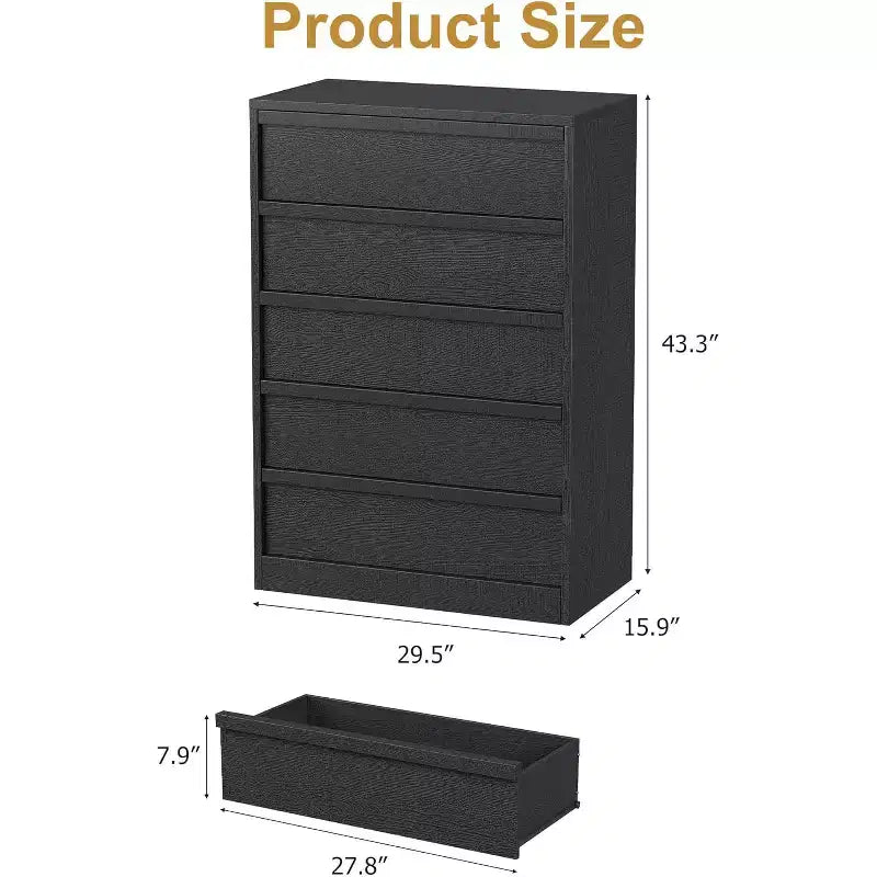 5 Drawer Dresser for Bedroom, Modern 7 Chest of Drawers, Wooden Dresser Organizer Nightstand, for Living Room, Entryway