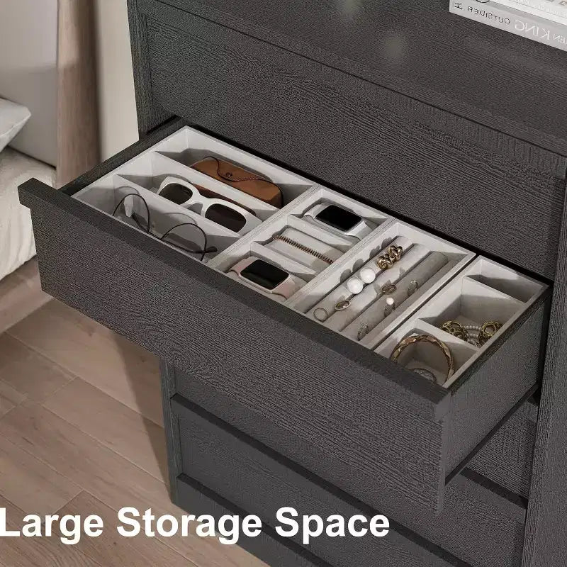 5 Drawer Dresser for Bedroom, Modern 7 Chest of Drawers, Wooden Dresser Organizer Nightstand, for Living Room, Entryway