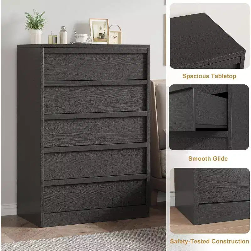 5 Drawer Dresser for Bedroom, Modern 7 Chest of Drawers, Wooden Dresser Organizer Nightstand, for Living Room, Entryway