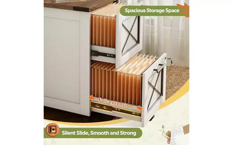 DEXYLLO 2 Drawer File Cabinet with Hanging Files, Mobile Rolling Storage Cabinet for Home Office, Under Desk Filing Cabinet with Lock