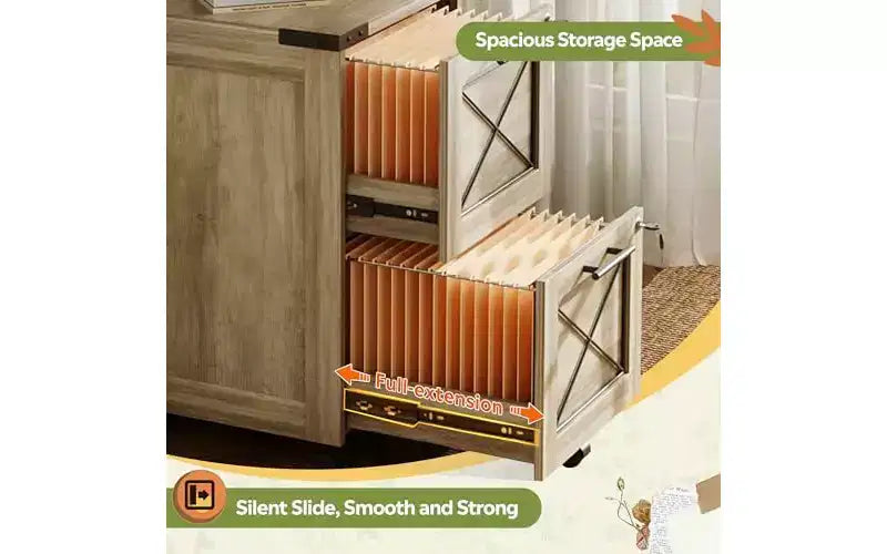 DEXYLLO 2 Drawer File Cabinet with Hanging Files, Mobile Rolling Storage Cabinet for Home Office, Under Desk Filing Cabinet with Lock
