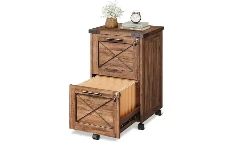 DEXYLLO 2 Drawer File Cabinet with Hanging Files, Mobile Rolling Storage Cabinet for Home Office, Under Desk Filing Cabinet with Lock