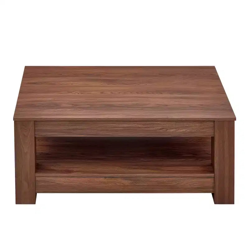 Walnut 2-Tier MDF Coffee Table, Rectangular Industrial Style Non-Toxic Finish Table for Living Room Bedroom Study