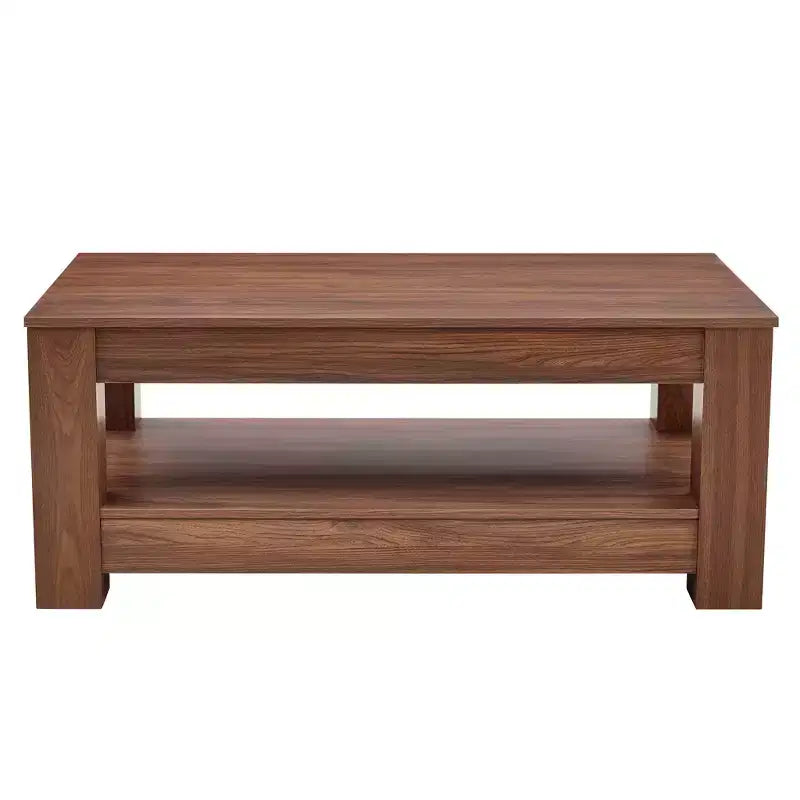 Walnut 2-Tier MDF Coffee Table, Rectangular Industrial Style Non-Toxic Finish Table for Living Room Bedroom Study