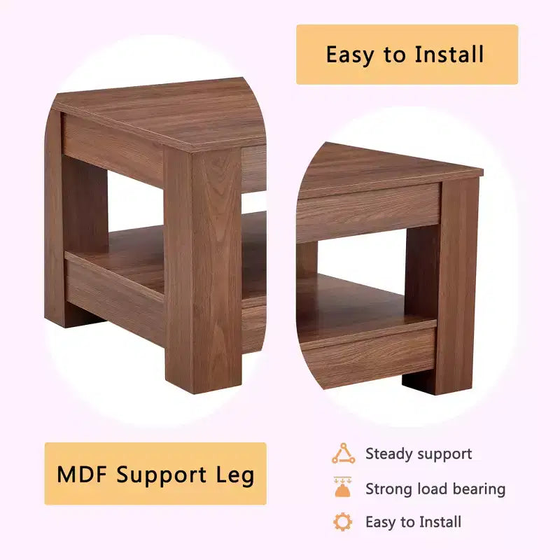 Walnut 2-Tier MDF Coffee Table, Rectangular Industrial Style Non-Toxic Finish Table for Living Room Bedroom Study