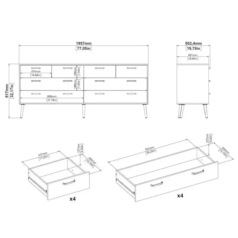 Tvilum, Tone 8 Drawer Double Dresser, Mocha Oak