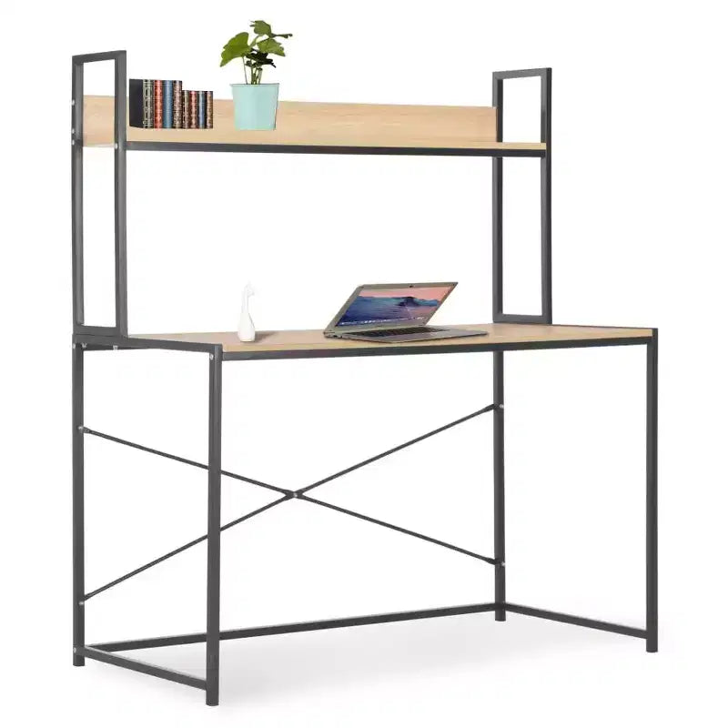 vidaXL Computer Desk Black and Oak Engineered Wood and Powder-Coated Metal