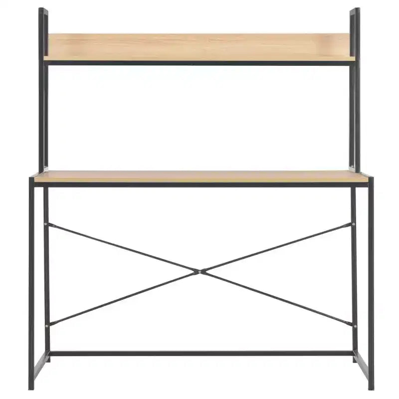 vidaXL Computer Desk Black and Oak Engineered Wood and Powder-Coated Metal