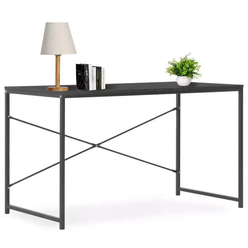 vidaXL Computer Desk Black and Oak Engineered Wood and Powder-Coated Metal