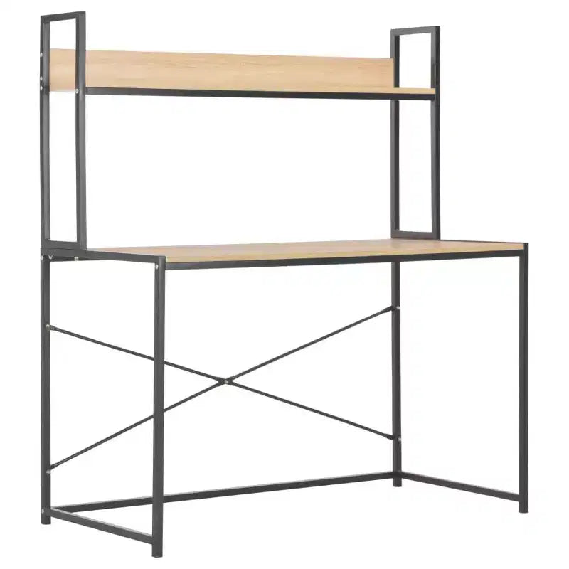 vidaXL Computer Desk Black and Oak Engineered Wood and Powder-Coated Metal