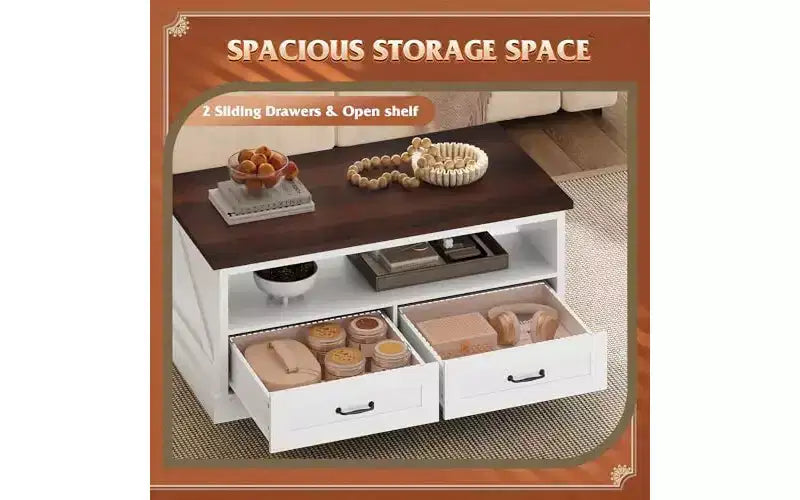 DEXYLLO Coffee Table, Lift Top Coffee Table with Storage Shelf, Drawer, Height Adjustable and Tilting Tabletop for Living Room