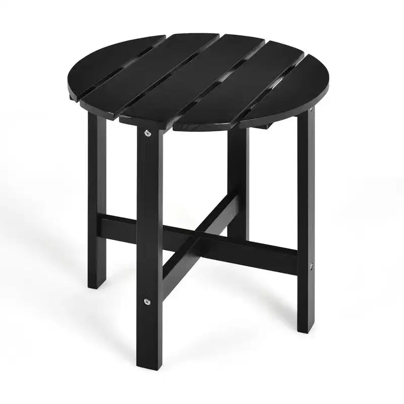 Costway 18'' Patio Round Side End Coffee Table Wooden Slat Garden Deck