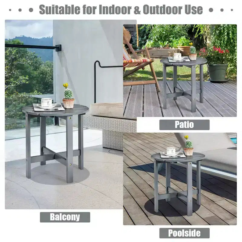 Costway 18'' Patio Round Side End Coffee Table Wooden Slat Garden Deck