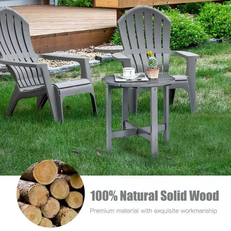 Costway 18'' Patio Round Side End Coffee Table Wooden Slat Garden Deck