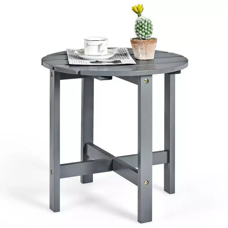Costway 18'' Patio Round Side End Coffee Table Wooden Slat Garden Deck