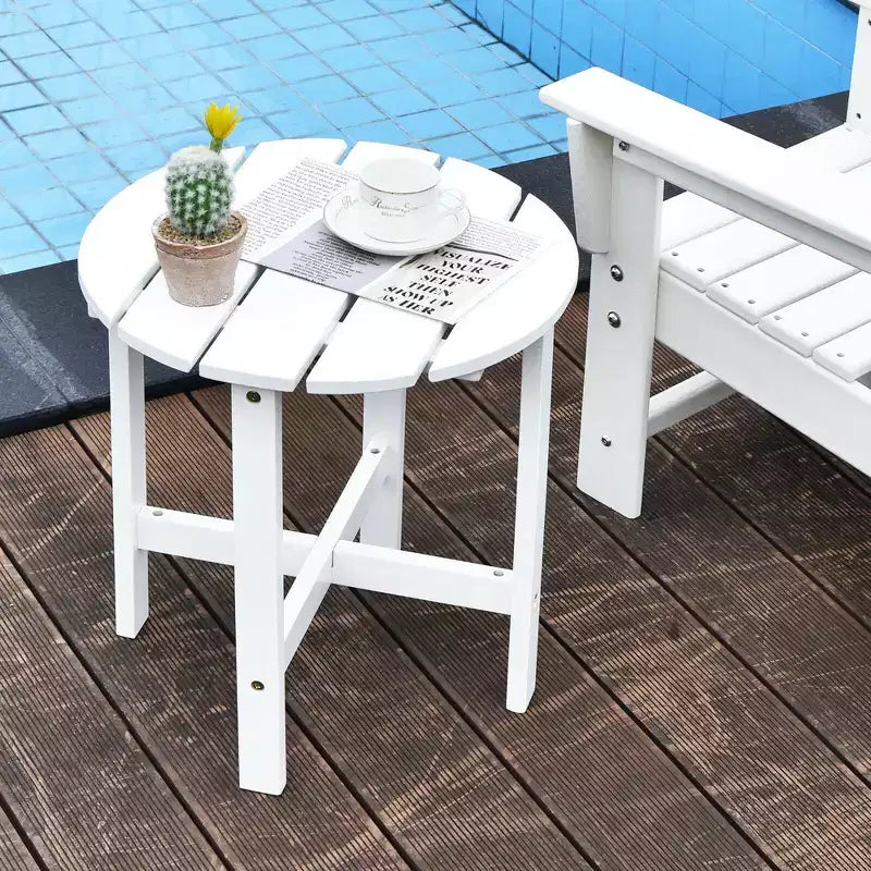 Costway 18'' Patio Round Side End Coffee Table Wooden Slat Garden Deck