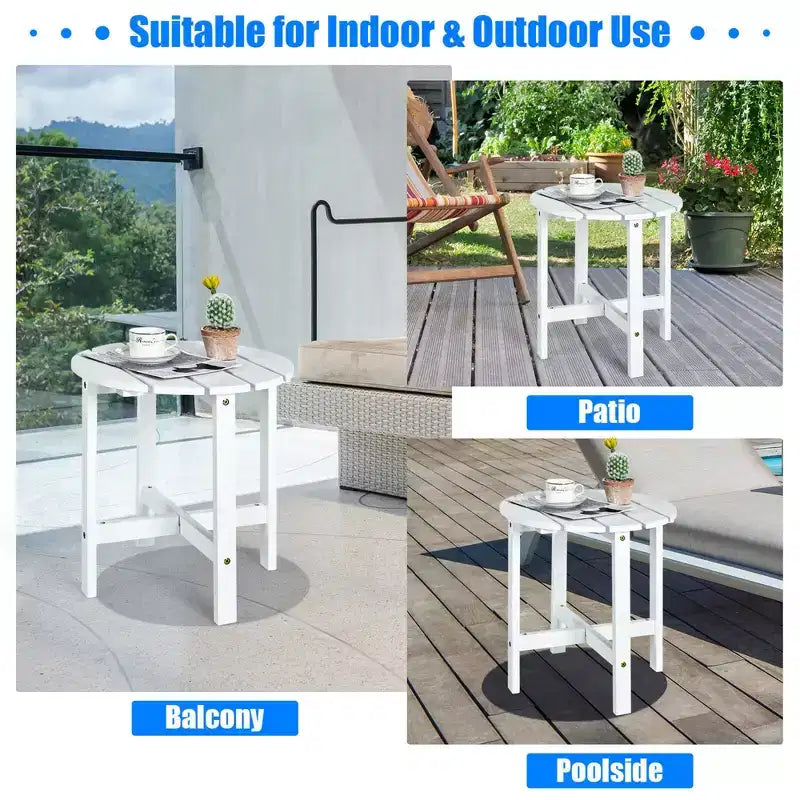 Costway 18'' Patio Round Side End Coffee Table Wooden Slat Garden Deck