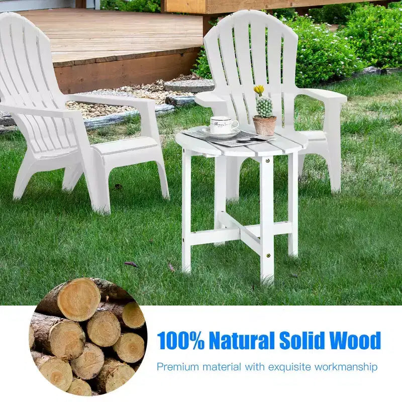 Costway 18'' Patio Round Side End Coffee Table Wooden Slat Garden Deck
