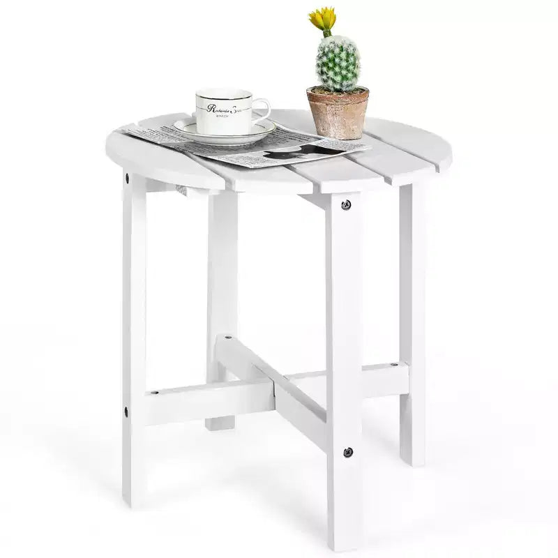 Costway 18'' Patio Round Side End Coffee Table Wooden Slat Garden Deck