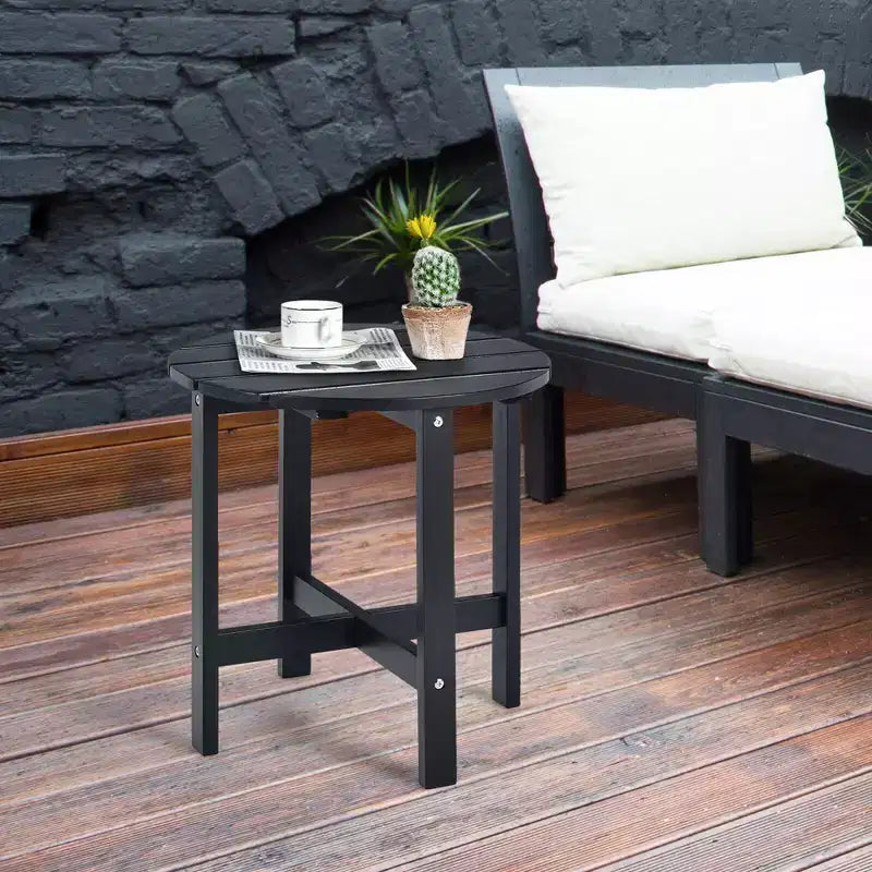 Costway 18'' Patio Round Side End Coffee Table Wooden Slat Garden Deck