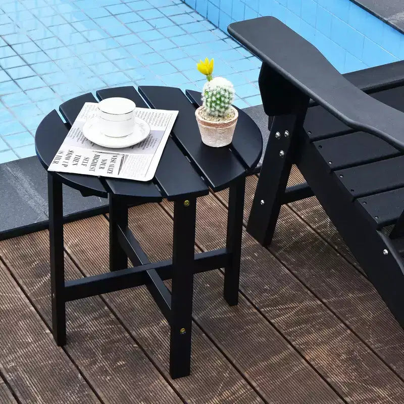 Costway 18'' Patio Round Side End Coffee Table Wooden Slat Garden Deck