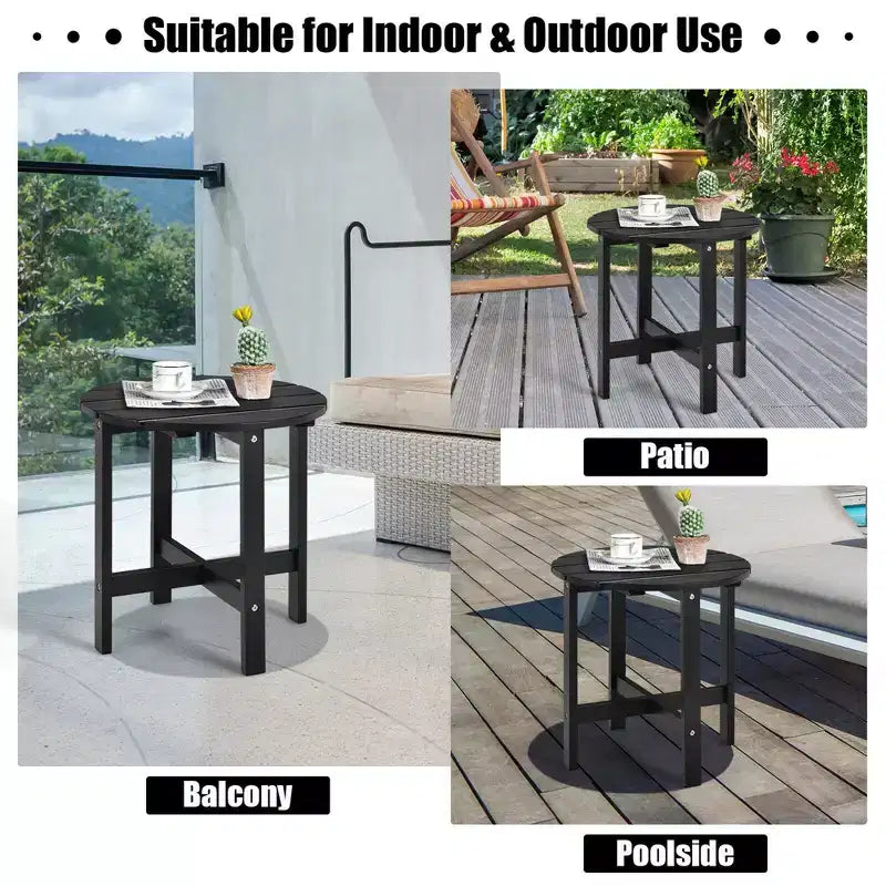 Costway 18'' Patio Round Side End Coffee Table Wooden Slat Garden Deck
