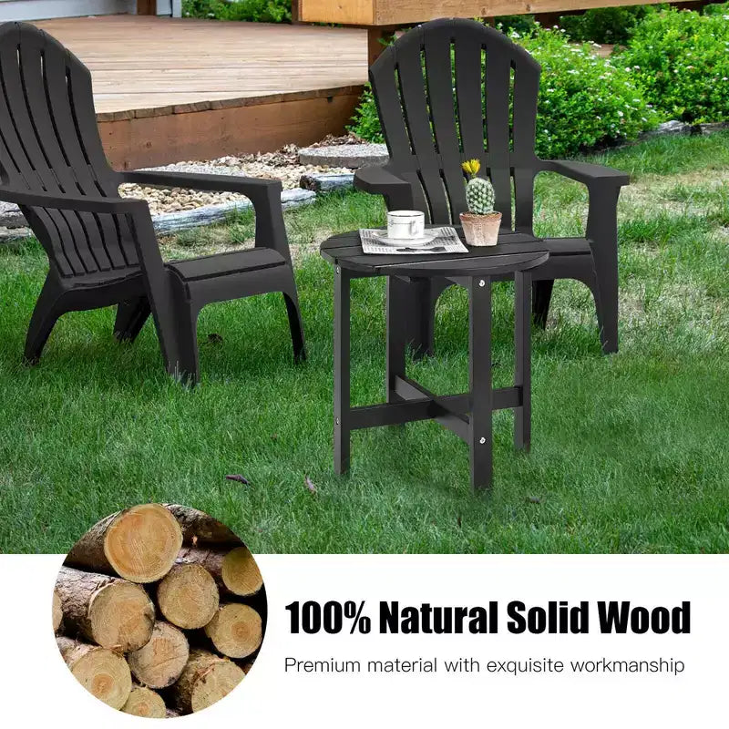 Costway 18'' Patio Round Side End Coffee Table Wooden Slat Garden Deck