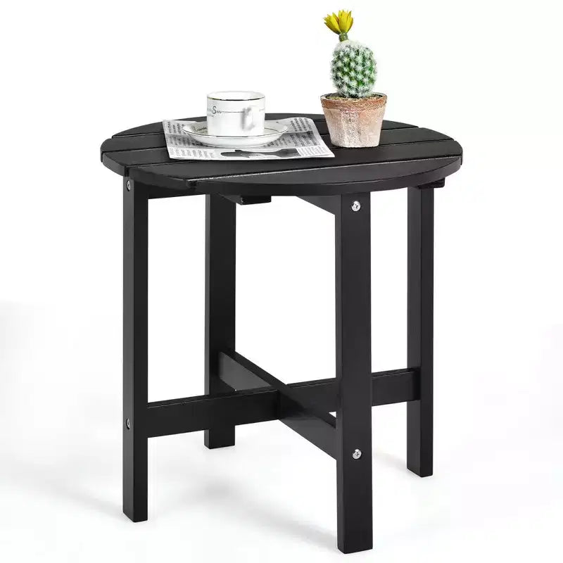 Costway 18'' Patio Round Side End Coffee Table Wooden Slat Garden Deck