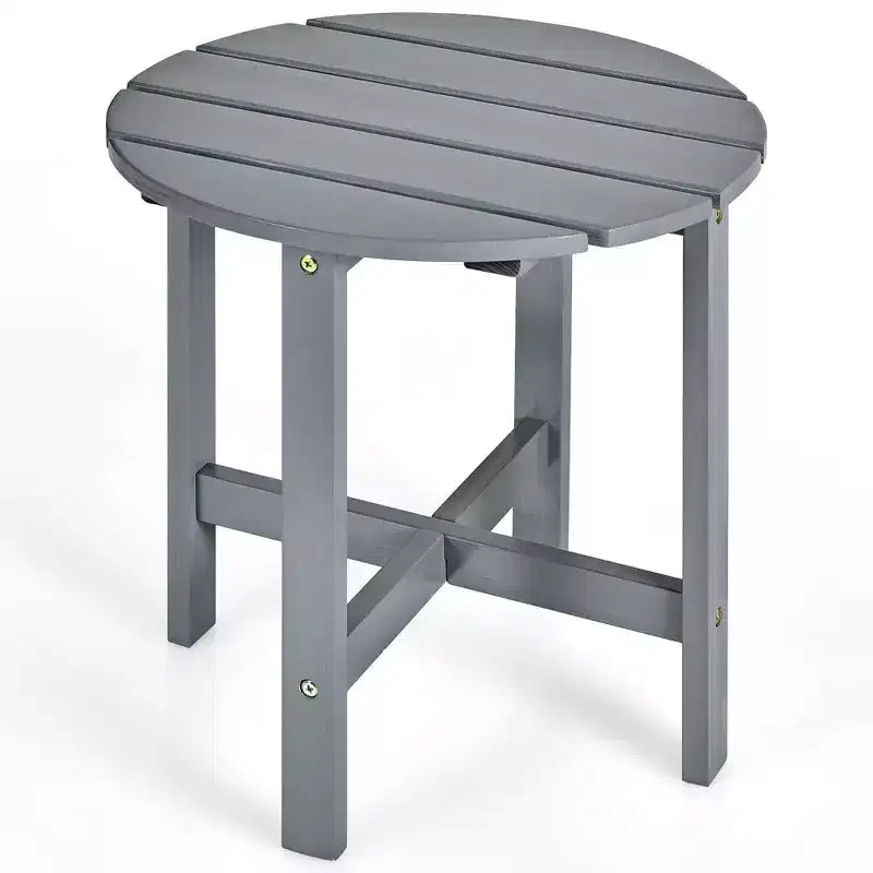 Costway 18'' Patio Round Side End Coffee Table Wooden Slat Garden Deck