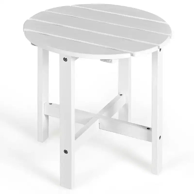 Costway 18'' Patio Round Side End Coffee Table Wooden Slat Garden Deck
