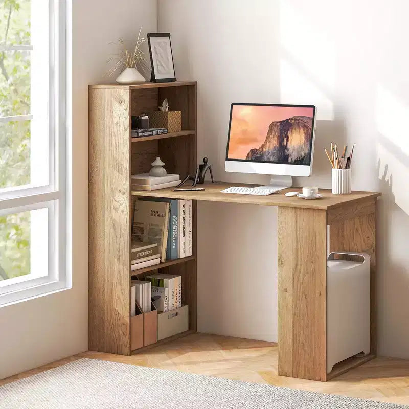Costway Computer Desk Writing Workstation Office w/6-Tier Storage Shelves White\Black