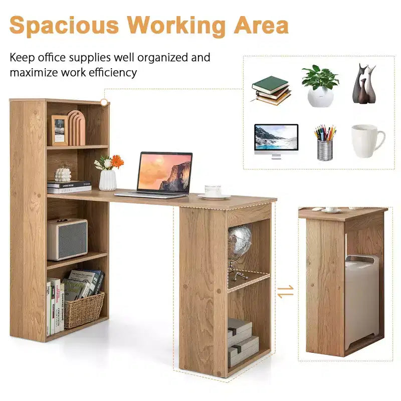 Costway Computer Desk Writing Workstation Office w/6-Tier Storage Shelves White\Black