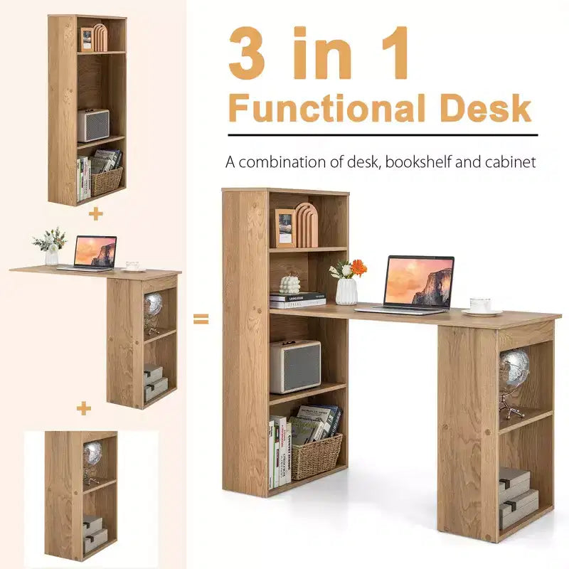 Costway Computer Desk Writing Workstation Office w/6-Tier Storage Shelves White\Black