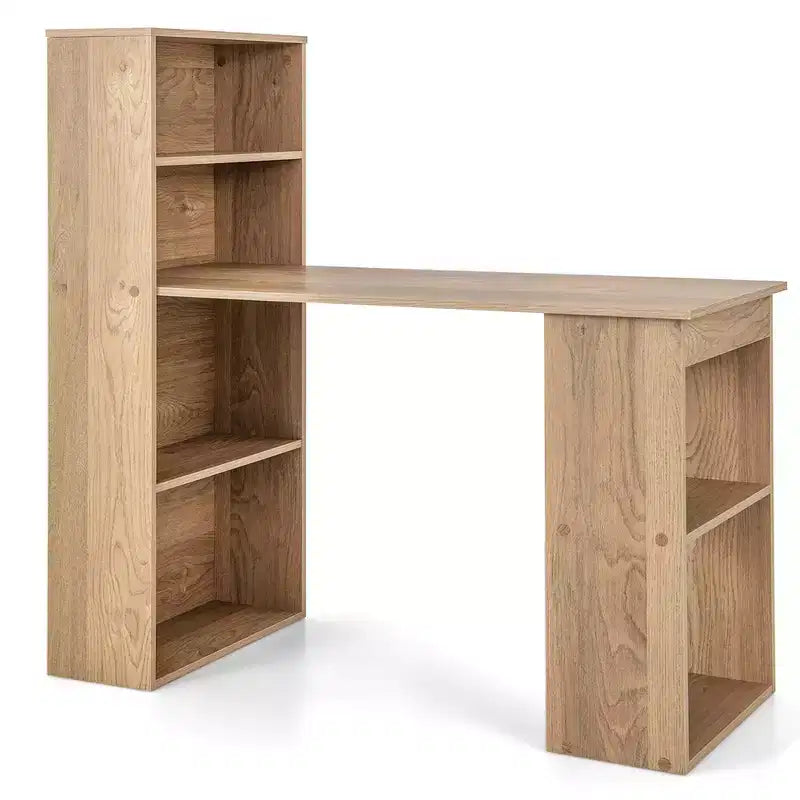 Costway Computer Desk Writing Workstation Office w/6-Tier Storage Shelves White\Black