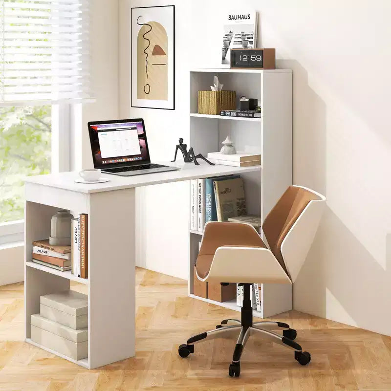 Costway Computer Desk Writing Workstation Office w/6-Tier Storage Shelves White\Black
