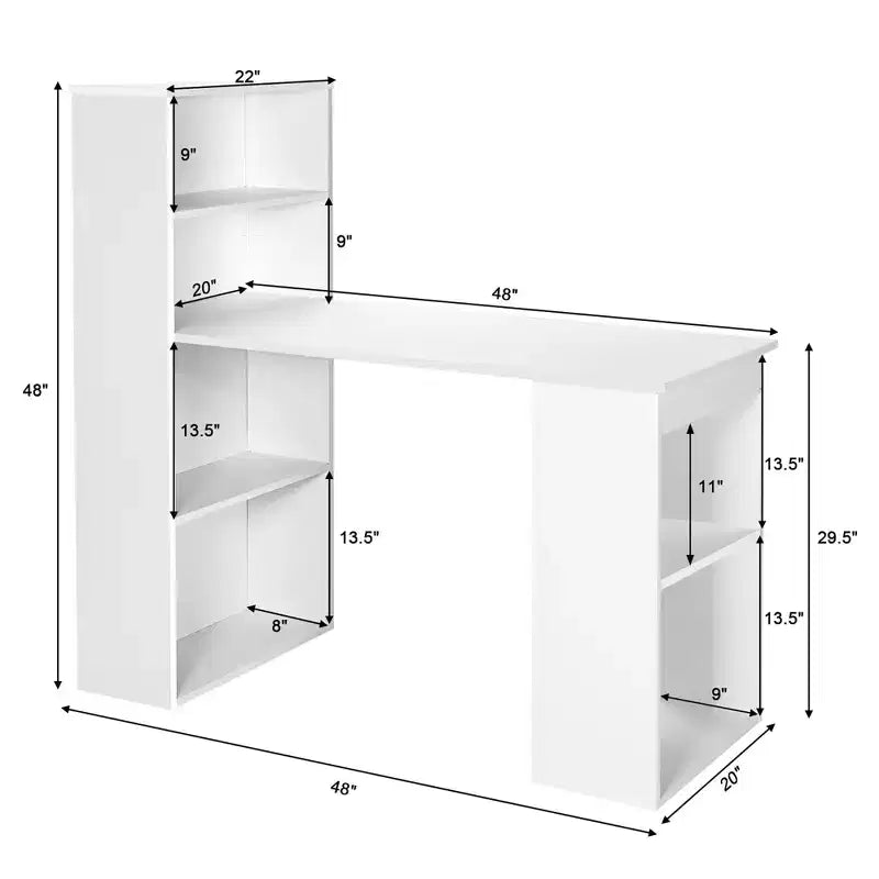 Costway Computer Desk Writing Workstation Office w/6-Tier Storage Shelves White\Black