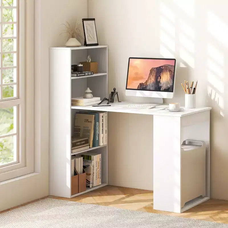 Costway Computer Desk Writing Workstation Office w/6-Tier Storage Shelves White\Black