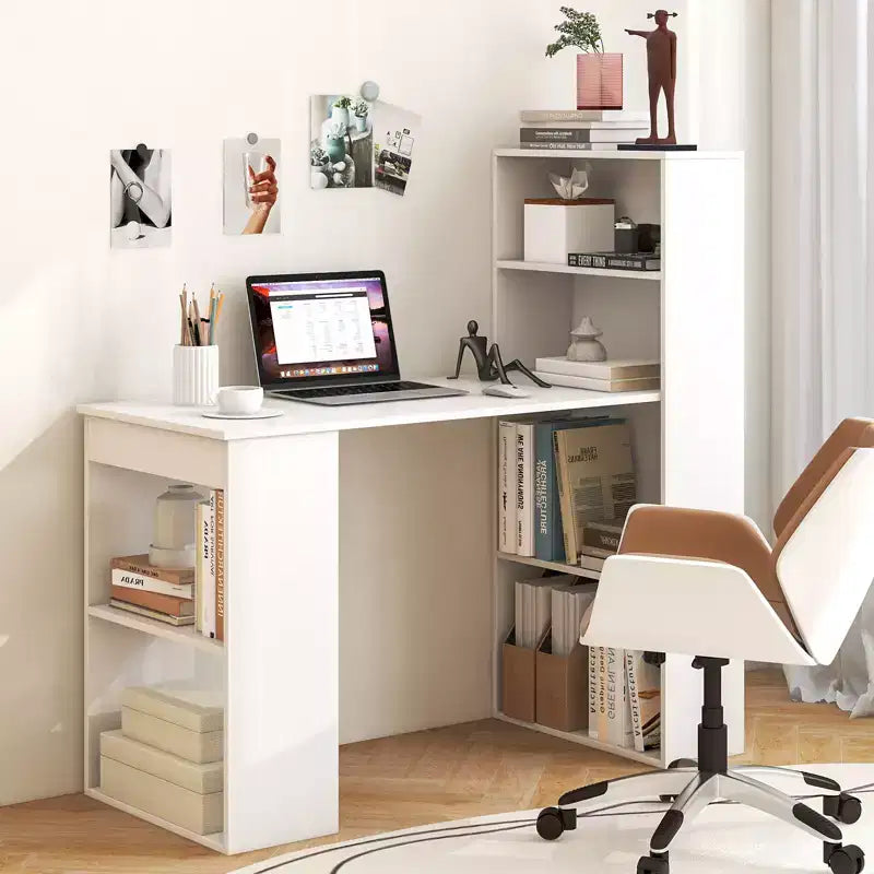Costway Computer Desk Writing Workstation Office w/6-Tier Storage Shelves White\Black