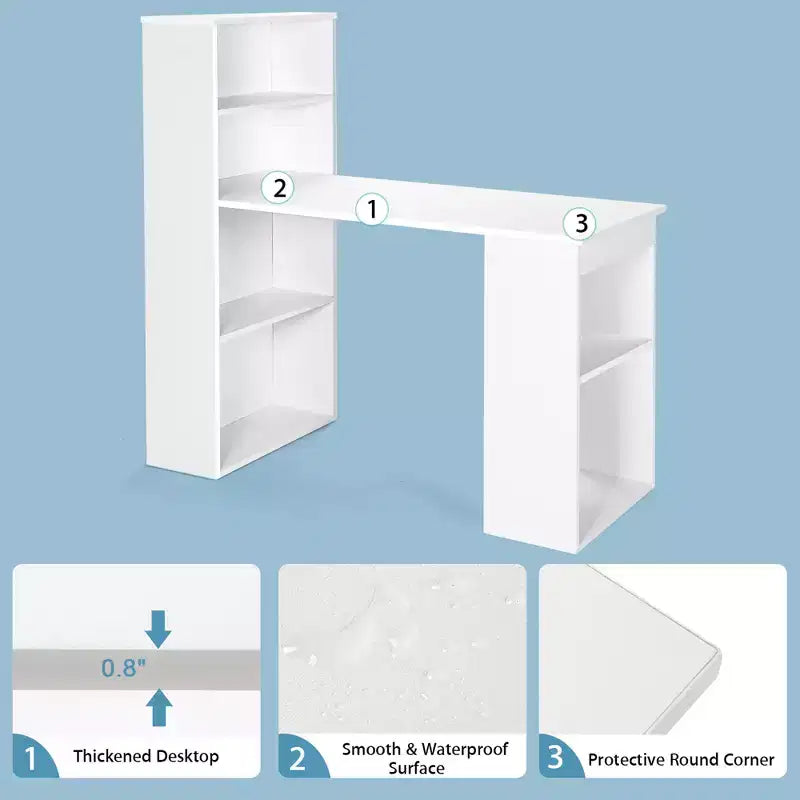 Costway Computer Desk Writing Workstation Office w/6-Tier Storage Shelves White\Black