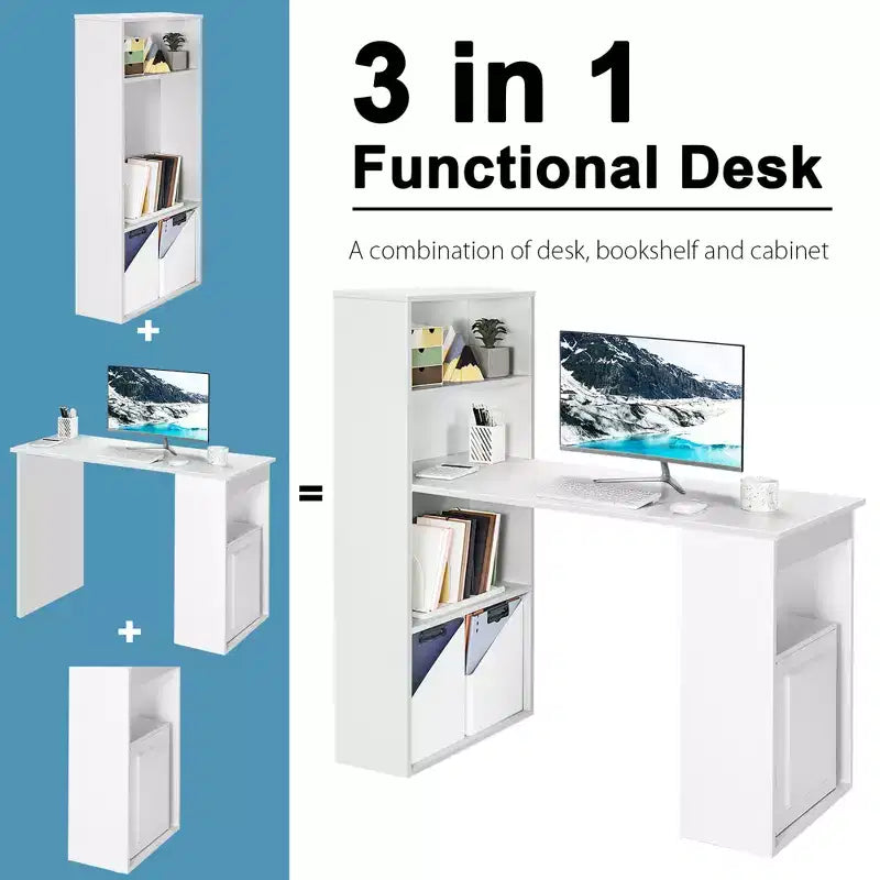 Costway Computer Desk Writing Workstation Office w/6-Tier Storage Shelves White\Black