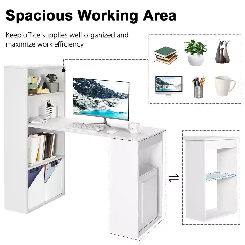 Costway Computer Desk Writing Workstation Office w/6-Tier Storage Shelves White\Black